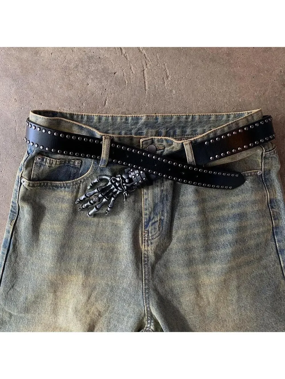 Cyber Vintage y2k style Skeleton Hand emo punk studded grunge punk Belt. 38.5 in